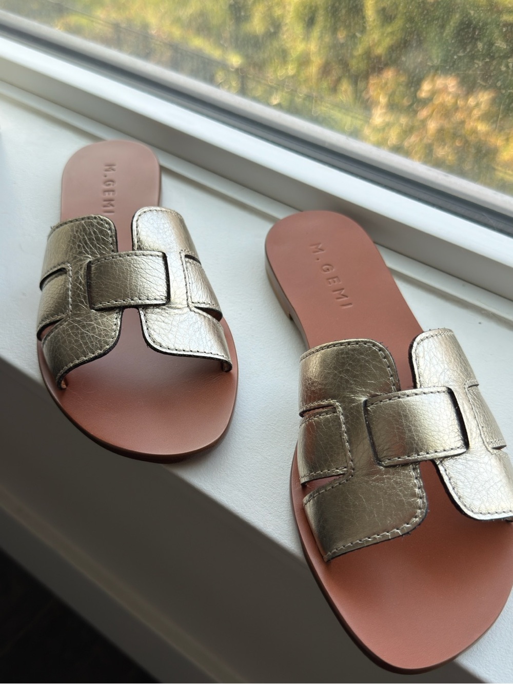 M.Gemi The Mafalda Champagne Metallic Leather Sandals 37.5